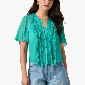 Joie NWT Women's Ruffled Green Blouse